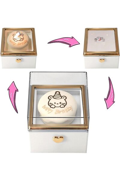 Bukela صندوق مجوهرات دائري قابل للدوران بزاوية 360 درجة مع شمعة على شكل كب كيك عيد الميلاد