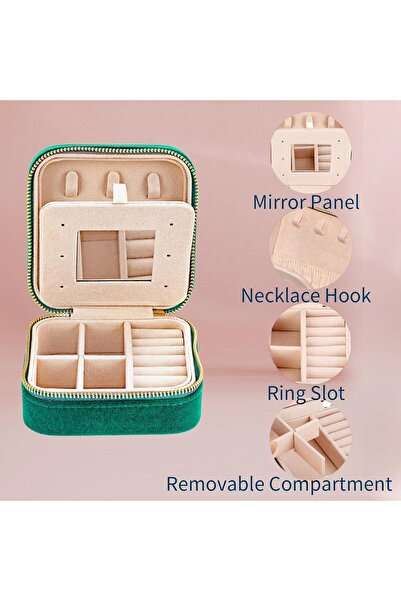 Generic Plush Velvet Travel Jewelry Case - Small Jewelry Box with Mirror (Green)