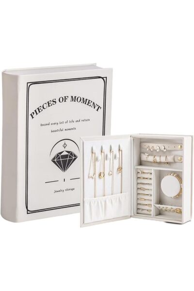 EXCEFORE كتاب منظم المجوهرات، حافظة مجوهرات سفر من الجلد الصناعي، مزدوجة الجو...