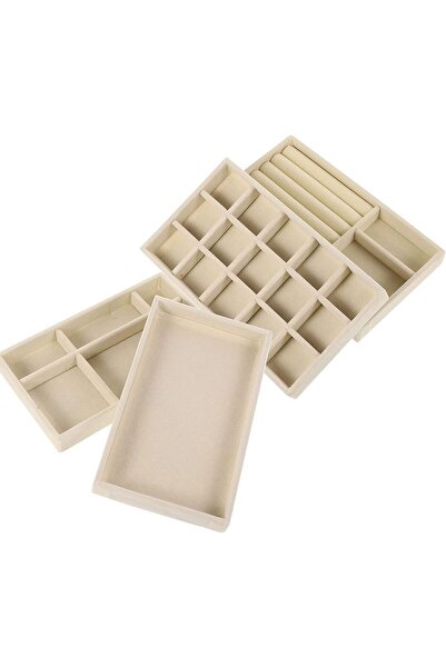 U-HOOME Set of 4 Velvet Stackable Jewelry Organizer Trays (Beige)