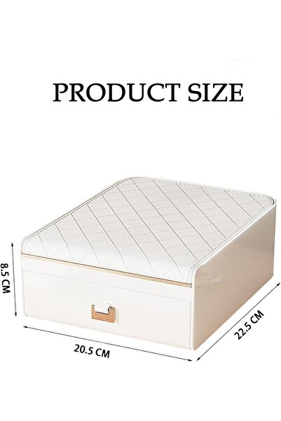 Generic Jewelry Organizer Box with Mirror, White, Multi-Compartment Storage Case with Drawer