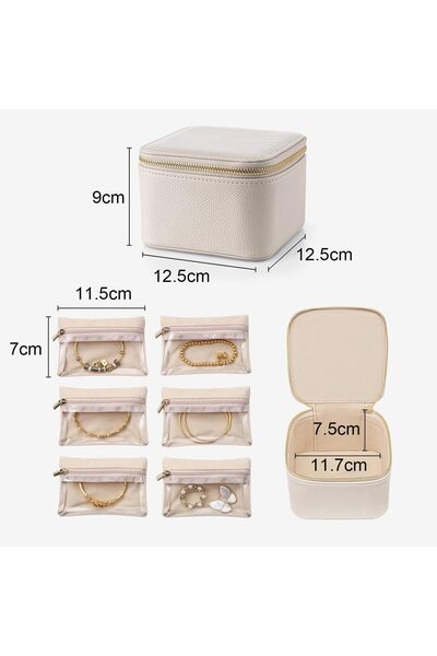 X SPRING Xspring Small Jewelry Box Organizer, 6 Velvet Zipper Pockets, Travel Jewelry Case