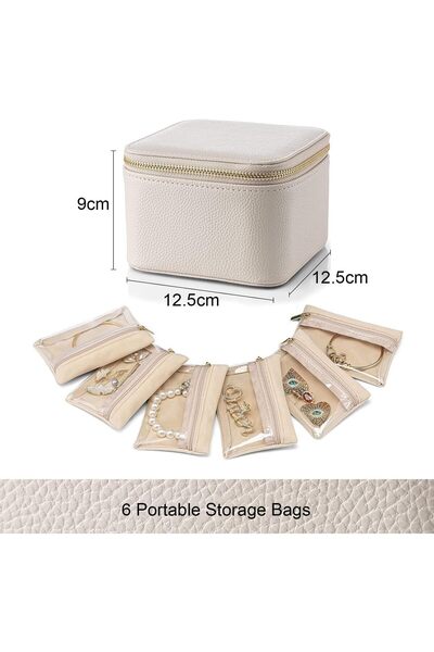 X SPRING Xspring Small Jewelry Box Organizer, 6 Velvet Zipper Pockets, Travel Jewelry Case