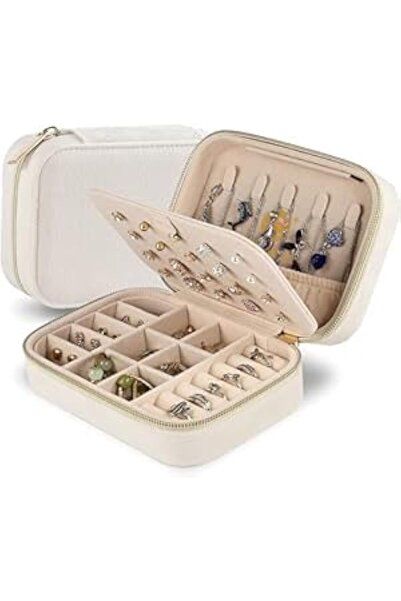 Tediline صندوق منظم للمجوهرات مصنوع من جلد البولي يوريثان - كبير (أبيض)