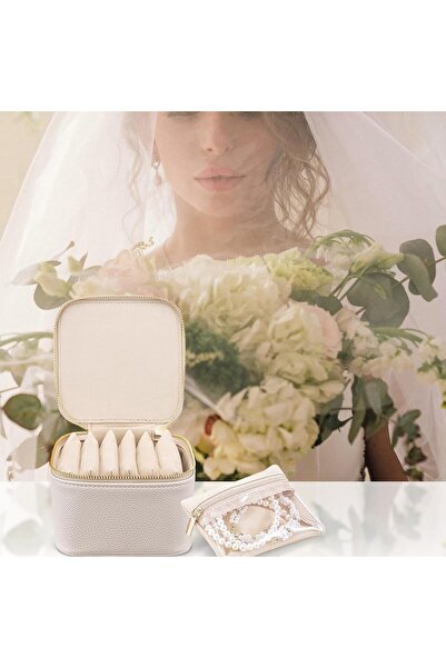 X SPRING Xspring Small Jewelry Box Organizer, 6 Velvet Zipper Pockets, Travel Jewelry Case