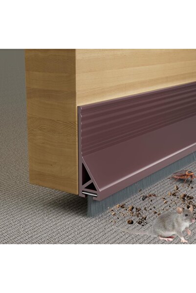 Defsedar مانع تيار هواء للباب بطول 200 سم مع فرشاة، وممسحة أسفل الباب (بني)