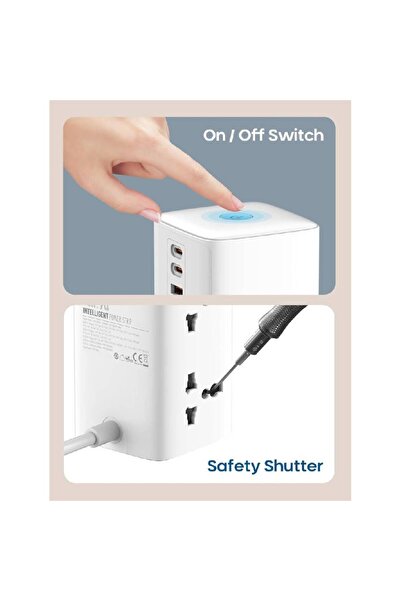 HYX شريط طاقة برجي 7 في 1 من GaN بقوة 70 وات - 4 منافذ تيار متردد عالمية، 2 منفذ USB-C PD + منفذ USB-A، بطول 2 متر