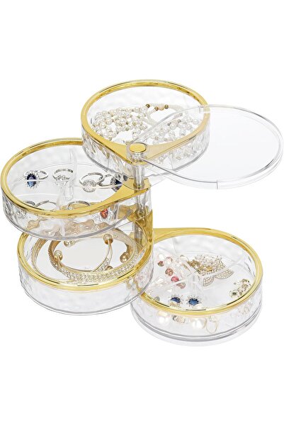 KASTWAVE صندوق منظم مجوهرات قابل للدوران بأربع طبقات (11×11×12.5 سم)