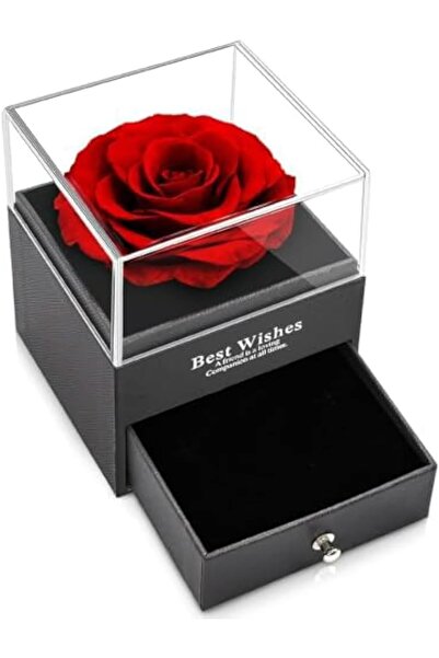 MOONMEN صندوق مجوهرات وردة محفوظة مع قلادة "أحبك" (أحمر 1، قلادة من السبائك)