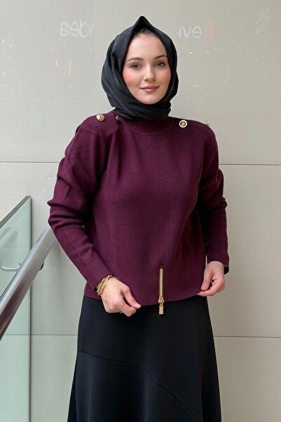 Ghisa Knitwear Tunic with Button Detail on the Shoulders