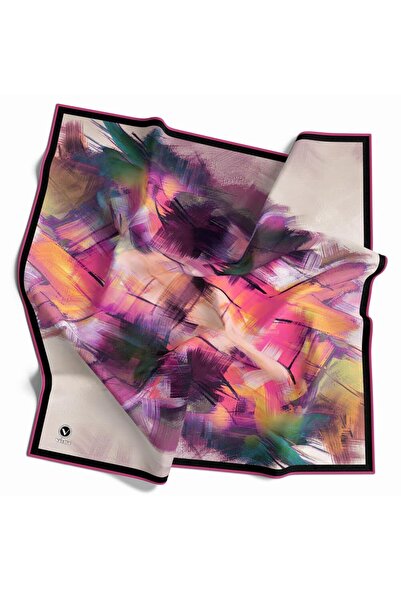 VİOLLA Kristal Fırça Darbesi Desenli Pembe Renkli 90x90 Eşarp (İpek İçermez) ...