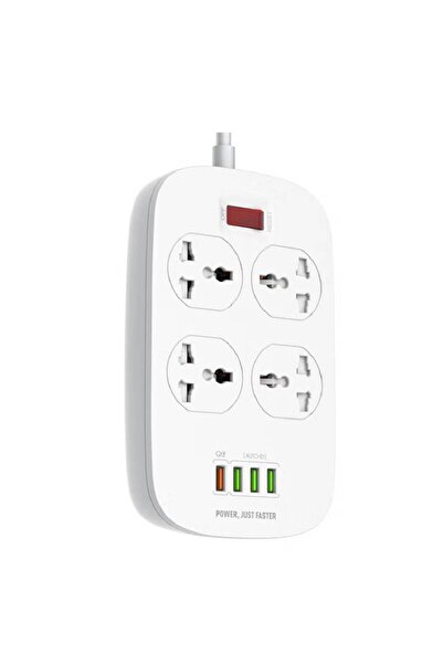 HYX مقابس الطاقة Defender Series 4 مع USB 18 وات وشحن سريع QC 2500 وات - شريط طاقة أبيض 2 متر