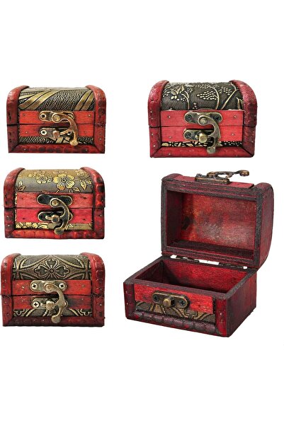 MAKINGTEC Vintage Small Jewelry Boxes, 5-Piece Wooden Treasure Chest Set