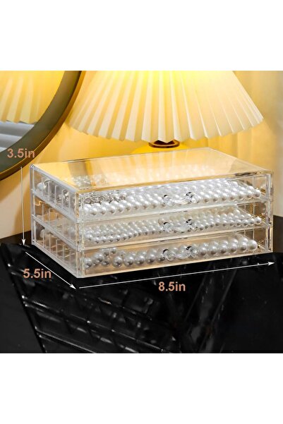 Paporich Necklace Box Necklace Holder Organizer (Clear White, 3 Drawer, 18 Gr...