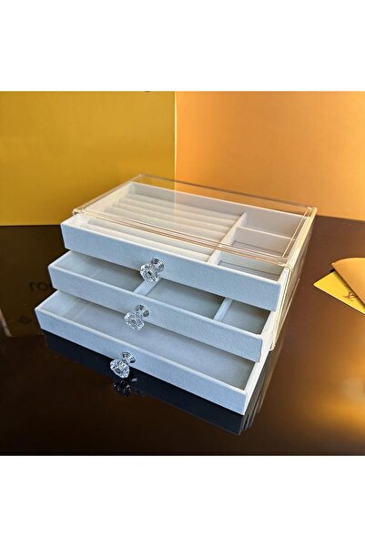 U-HOOME صندوق منظم مجوهرات من الأكريليك الشفاف مع 3 أدراج (رمادي، 23 × 13.5 ×...