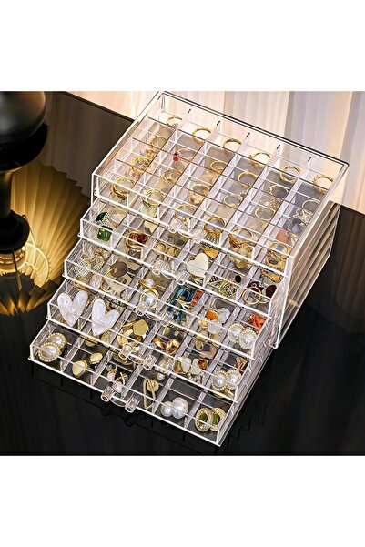 U-HOOME صندوق منظم لحامل الأقراط والمجوهرات، 5 أدراج، 120 حجرة، أكريليك شفاف
