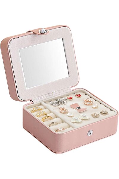 NALACAL Travel Jewelry Box PU Leather Small Jewelry Organizer with Mirror (Pink)