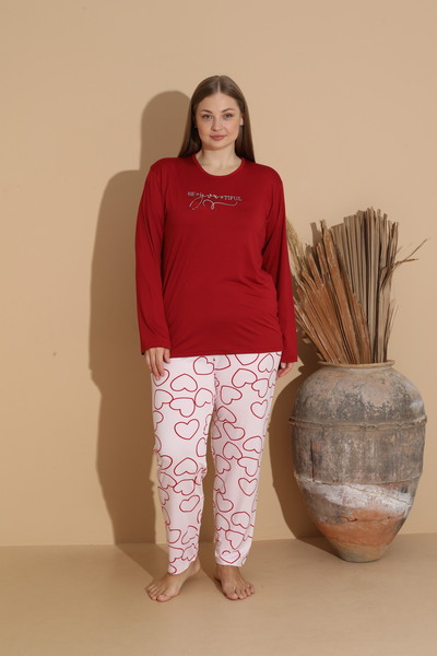 BOYRAZ 0130 Milan Battal Pajama Set--Bordo--