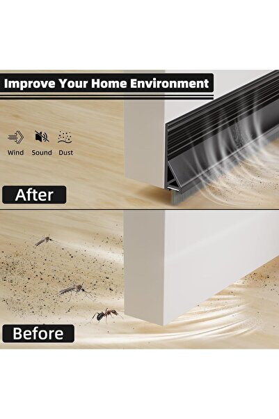 Defsedar 200cm Door Draft Stopper with Brush (Black) - Silicone Under-Door Seal, 2.2 inches