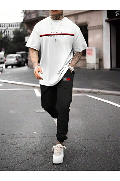 Marco Fresco تي شيرت بتصميم باريس مطبوع للجنسين، طقم قصة فضفاضة بدلة رياضية