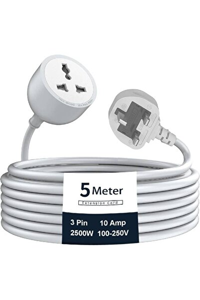 HYX سلك تمديد عالمي عالي التحمل بقوة 2500 واط، بطول 5 أمتار، مصنوع من مادة البولي فينيل كلوريد المقاومة للهب، ومقبس عالمي