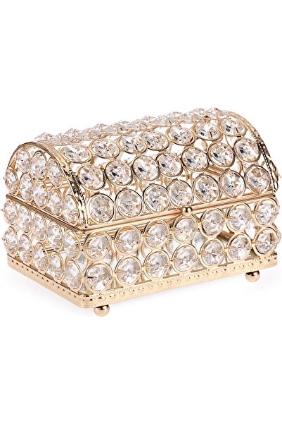 NALACAL صندوق مجوهرات كريستالي - منظم حُلي مستطيل الشكل على شكل صندوق كنز، ذه...