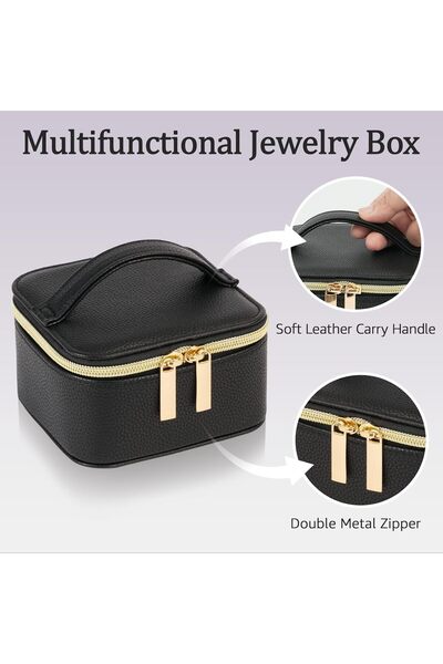 Yelajoy Travel Jewelry Case for Women - 4 Zipper PU Leather Organizer (Black)