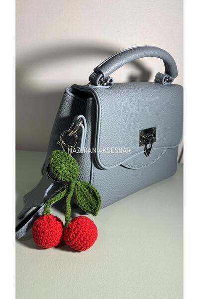 Haziran إكسسوار محبوك يدويًا 100% قطن، سلسلة مفاتيح على شكل كرز، زينة للحقائب