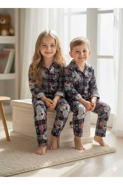 zavera for kids Children's Unisex Teddy Bear Detailed Pajama Set - 100% Cotton