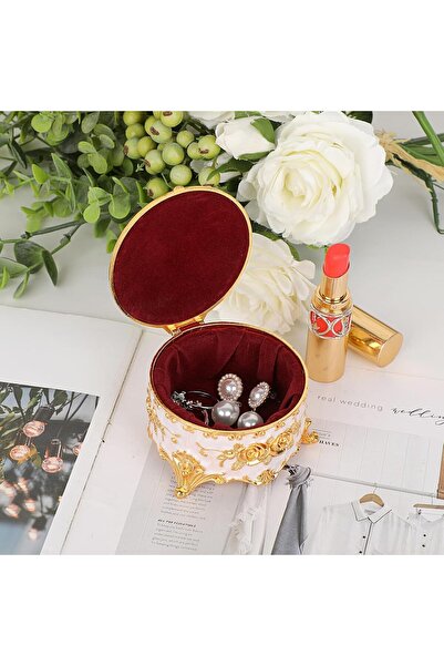 NALACAL Vintage Gold Round Jewelry Box (Small) - Engraved Zinc Alloy