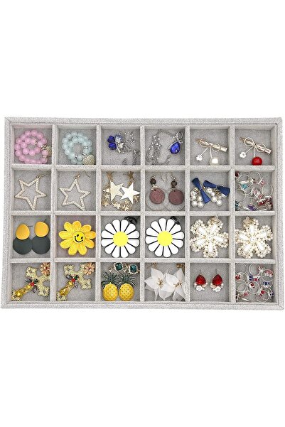 PADOM Jewelry Tray Organizer - 24 Grid Velvet Stackable Display Tray