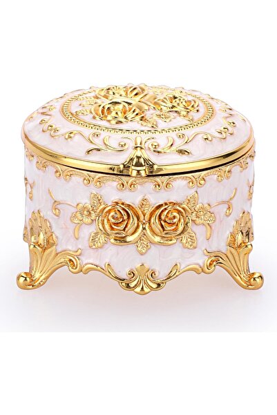NALACAL Vintage Gold Round Jewelry Box (Small) - Engraved Zinc Alloy