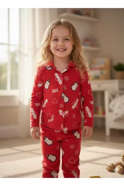 zavera for kids Children's Unisex Penguin Detailed Pajama Set - 100% Cotton