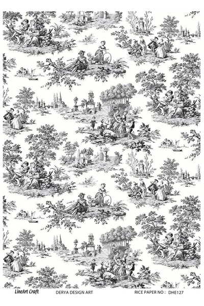 DERYA DESİNG ART Siyah-Beyaz Desen Pirinç Dekopaj Kağıdı No:DHE127- 29x42cm