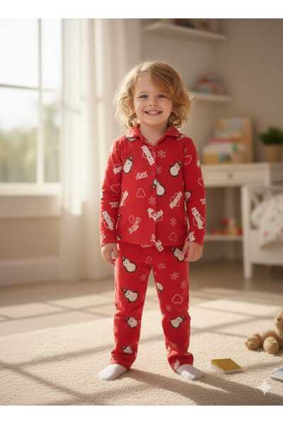 zavera for kids Children's Unisex Penguin Detailed Pajama Set - 100% Cotton