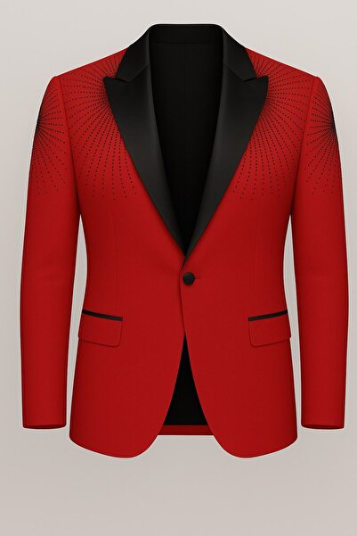 Plus Scorpion Jachetă neagră pentru bărbați cu rever din satin cu pietre aplicate – Design special, elegant, pentru mire și combinație de seară