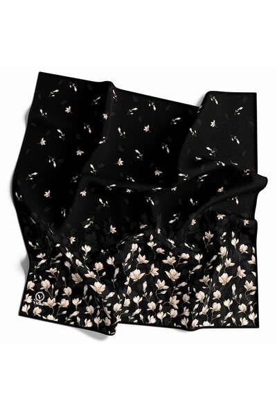 VİOLLA Kristal Çıtır Çiçek Desenli Siyah Renkli 90x90 Eşarp (İpek İçermez) Ke...