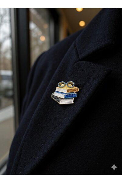 AGAPI Kitap ve Gözlük Figürlü Taş Detaylı Broş