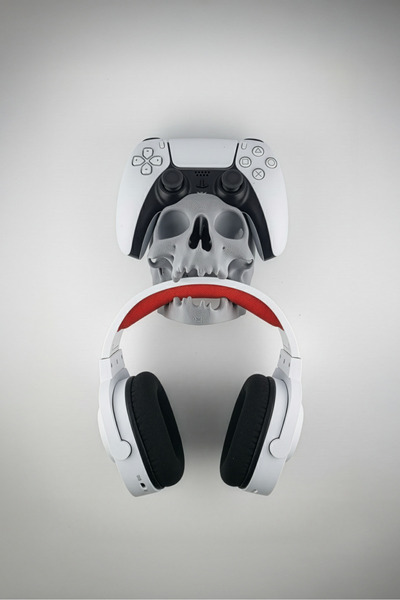 OEM PS5 Controller & Gaming Headset Wall Mount, Skull Design, Gray