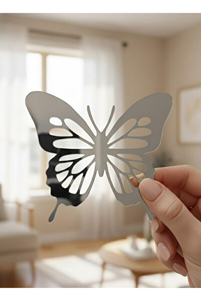 pleksisanati Kendinden Yapışkanlı 8x7 Dekoratif Kelebek Duvar Süsü - Silver&Gold