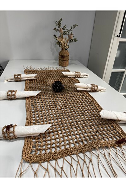 henaabag El örgüsü runner, peçete yüzüğü ve bohem masa dekoru seti, yine ev h...