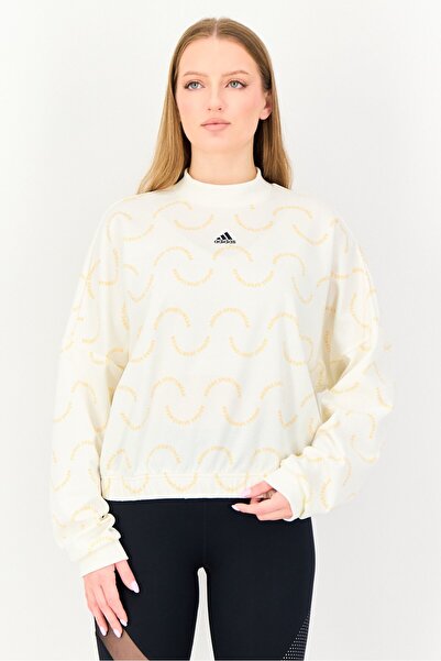 adidas Women Sportswear Fit Long Sleeve Outdoor Sweatshirt, Cream