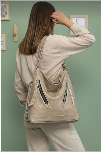 çantamgelsin Women's Soft Leather Multi-Compartment Large Backpack and Shoulder Bag (41X33 cm)