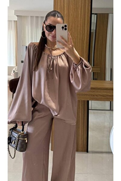 Femaura Alt-Üst Takım - FM176 Model Tesettür Giyime Uygun Saten Takım