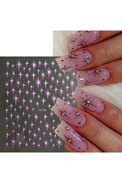 AEÇTASARIM Pembe Yıldız Tırnak Süsleme Stickerı, Nail Art Süslemeleri
