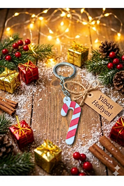 METAKEY3D Yılbaşı Özel Tasarım Kırmızı Beyaz Baston Şeker Anahtarlık - Yeni Y...