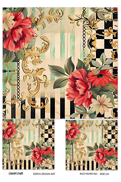 DERYA DESİNG ART Çiçekli Kareli Desen Pirinç Dekopaj Kağıdı No:DHE124- 29x42cm