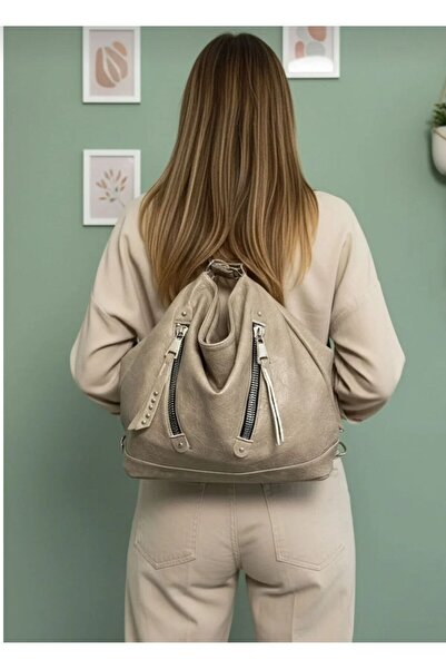 çantamgelsin Women's Soft Leather Multi-Compartment Large Backpack and Shoulder Bag (41X33 cm)