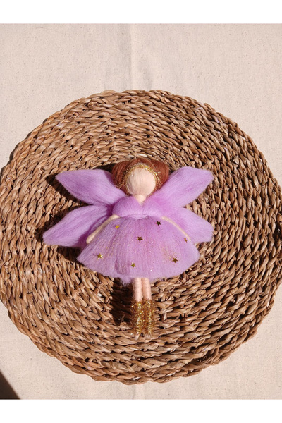 Bebika Mor Elbiseli Peri Kızı Keçe Bebek – El Yapımı