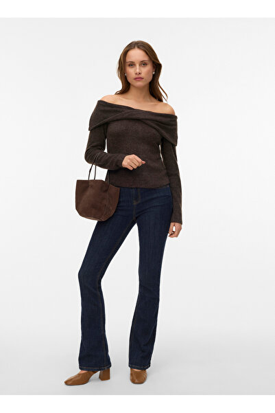 Vero Moda Straplez Yaka Normal Düz Koyu Kahve Kadın Kazak VMKAIA LS OFF SHOULDER TOP JRS GA